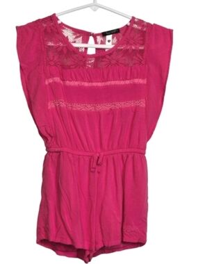 Kensie Pink Lace Trim Romper Lightweight Waist Tie - Girl Size 4